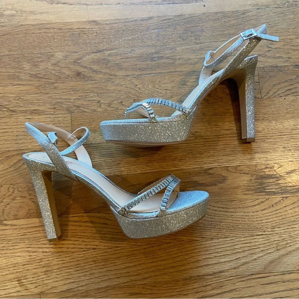 Jewel Badgley Mishka Rhinestone Silver Heels 9.5
